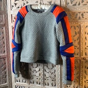 Grey quilted color block sweatshirt